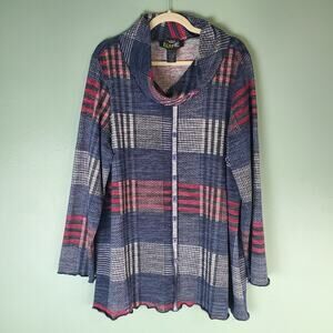 Pure Essence Womens Multicolor Plaid Patchwork Cowl Neck Tunic Top Size 1X